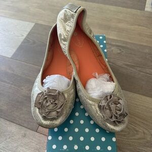 Lindsay Phillips Ballet Flats Gold Leather Metallic Size 10 New in Box